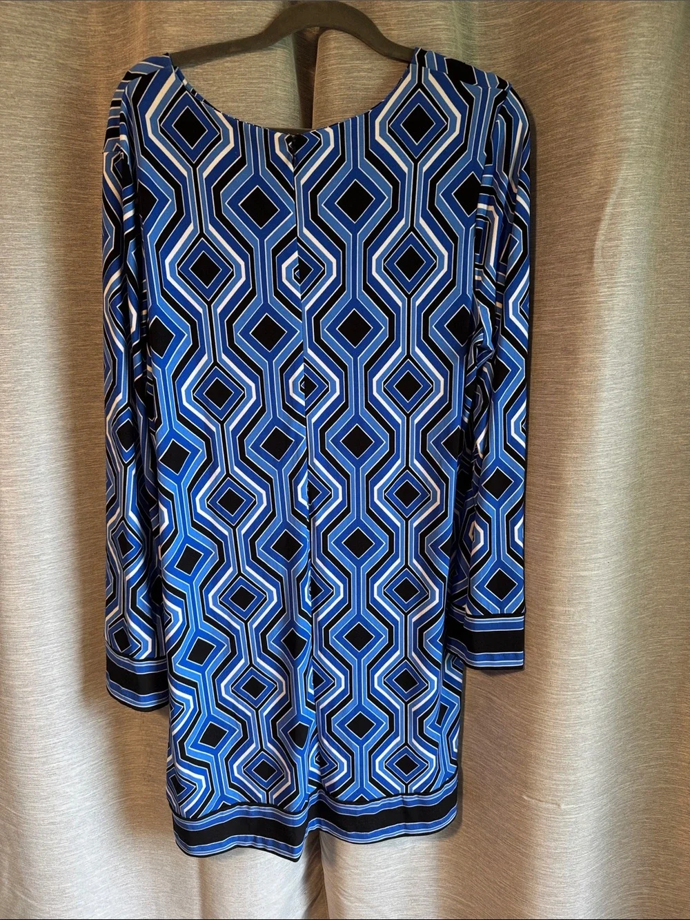 Michael Kors Blue and Black Geometric Print Long Sleeve Dress